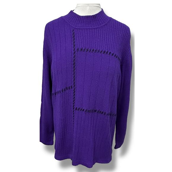 Allison Daley Women’s Long Sleeve Crew Neck Sweater, Purple, size L - Picture 2 of 7